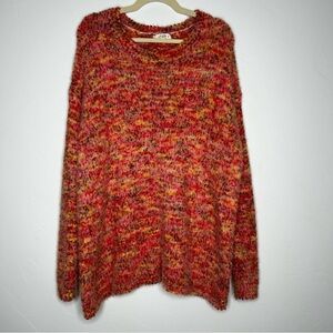Umgee Vibrant Pink Orange Yellow Brown Autumn Sweater Size 2X Eyelash Knit Soft